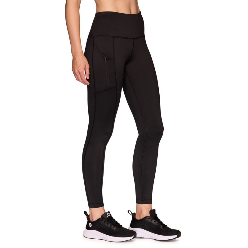 Women's Fleece Lined Active Leggings with Zipper Pocket - High Waist, Four-Way Stretch