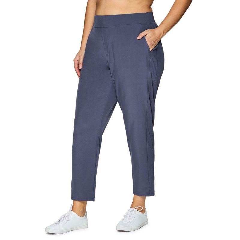 Plus Size Women's Ribbed Side Woven Ankle Pants with Pockets – Active & Casual