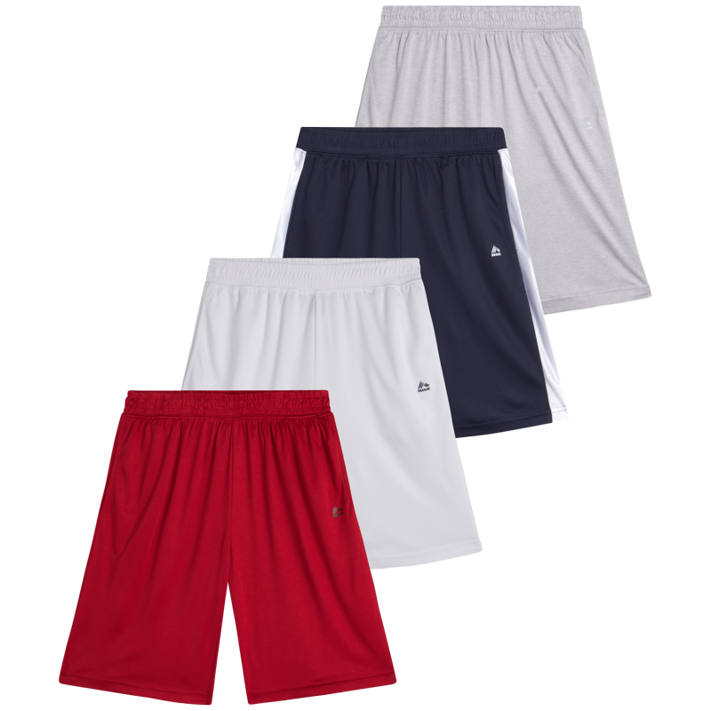 Kids Active Shorts 4-Pack - Breathable Mesh Athletic Basketball Shorts for Boys