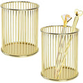 Gold Metal Pen Holder Set - Desk Organizer for Office & Makeup