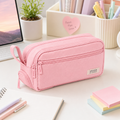 Large Capacity Multi-Compartment Canvas Pencil Case with Dual Zipper - Portable School Office Organizer