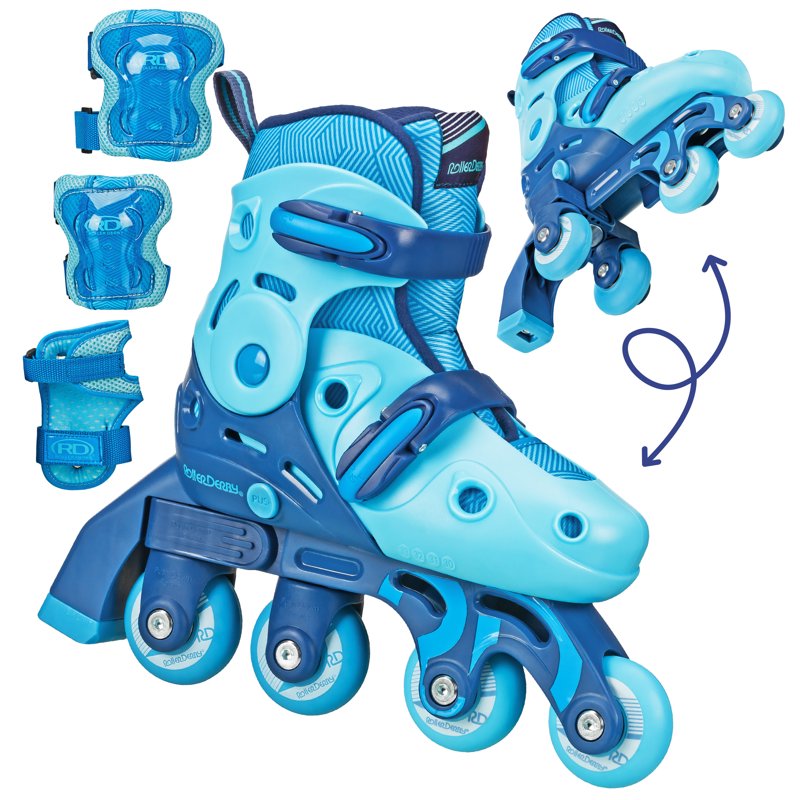 Kids Adjustable Inline & Roller Skate Combo with Protective Gear - Medium (13-3)