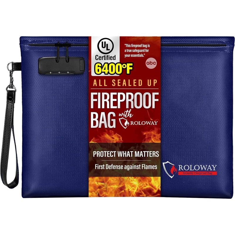 Fireproof Document and Money Bag with Lock - Waterproof, Smell Proof, 6400°F Safe