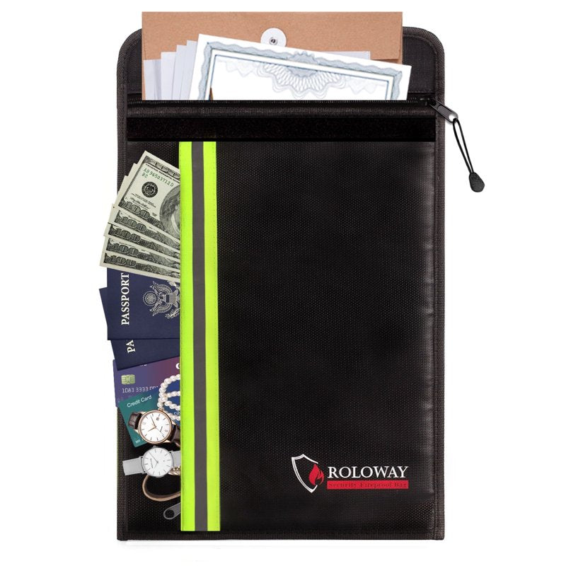 Fireproof Document Bag Waterproof & Fire Resistant 15x11 Inch with 2 Pockets