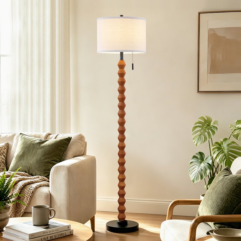 Modern 65-Inch Solid Wood Floor Lamp with Pull Chain Switch for Living Room Bedroom Office