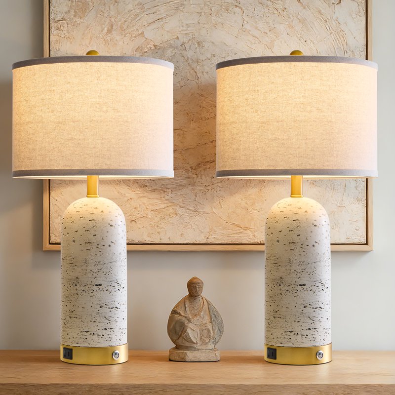 Modern Set of 2 25-Inch Touch Control Bedside Table Lamps with Linen Shades