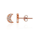 Rose Gold Plated Sterling Silver CZ Half Moon Stud Earrings - Small & Elegant