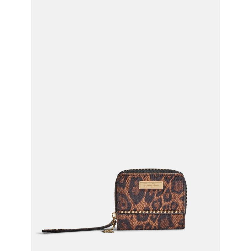 Women's Studded Wallet with Zip Closure - Faux Leather with Card Slots