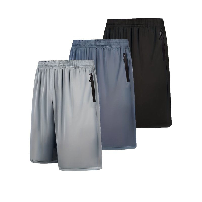 Men's Athletic Gym Shorts 3 Pack with Zipper Pockets - Breathable Quick-Dry Mesh