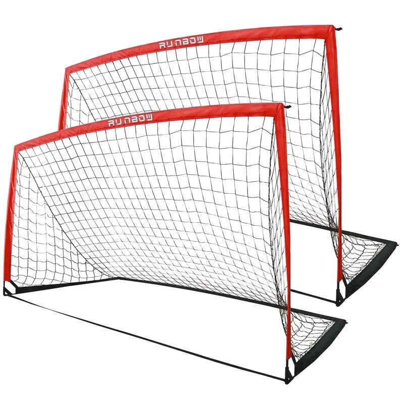 RUNBOW 9x5 Ft Portable Soccer Goal for Backyard - Red, 2 Pack with Carry Bag
