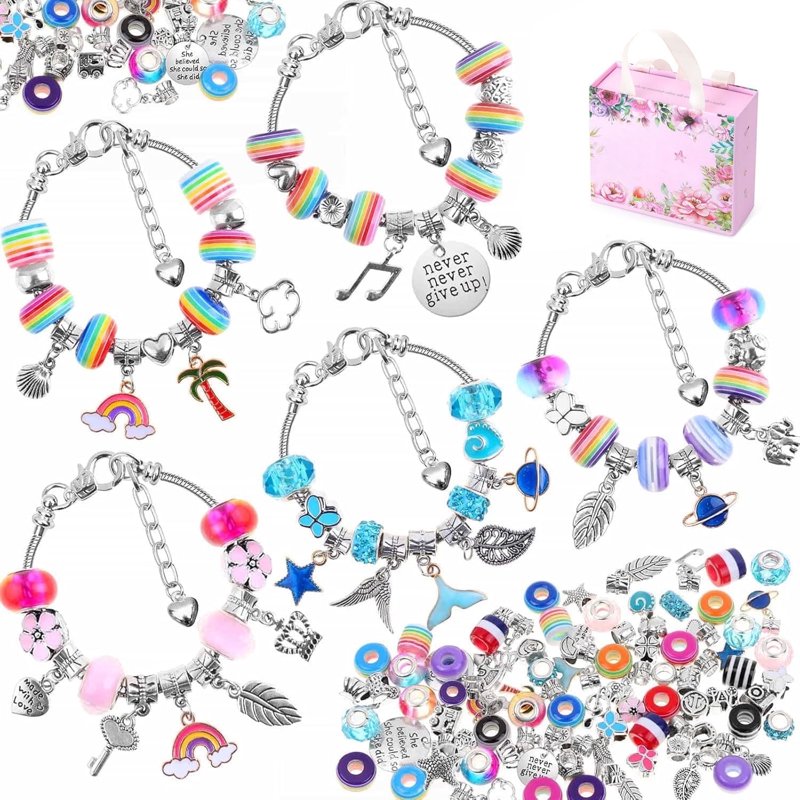 Kids Jewelry Making Kit with Charms & Beads - DIY Bracelet Craft Set for Ages 6-12