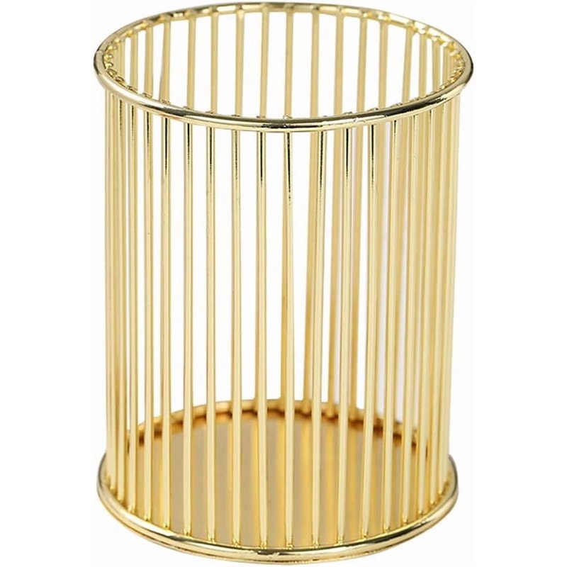 Gold Metal Pen Holder for Desk and Makeup Brush Organizer - Elegant Office & Vanity Accessory