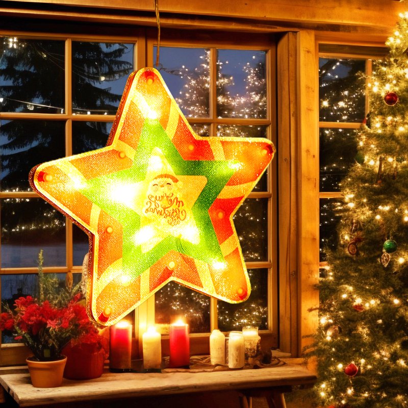 Christmas Window Hanging Lights Decorations with Suction Cups, Battery Operated Indoor Xmas Lights