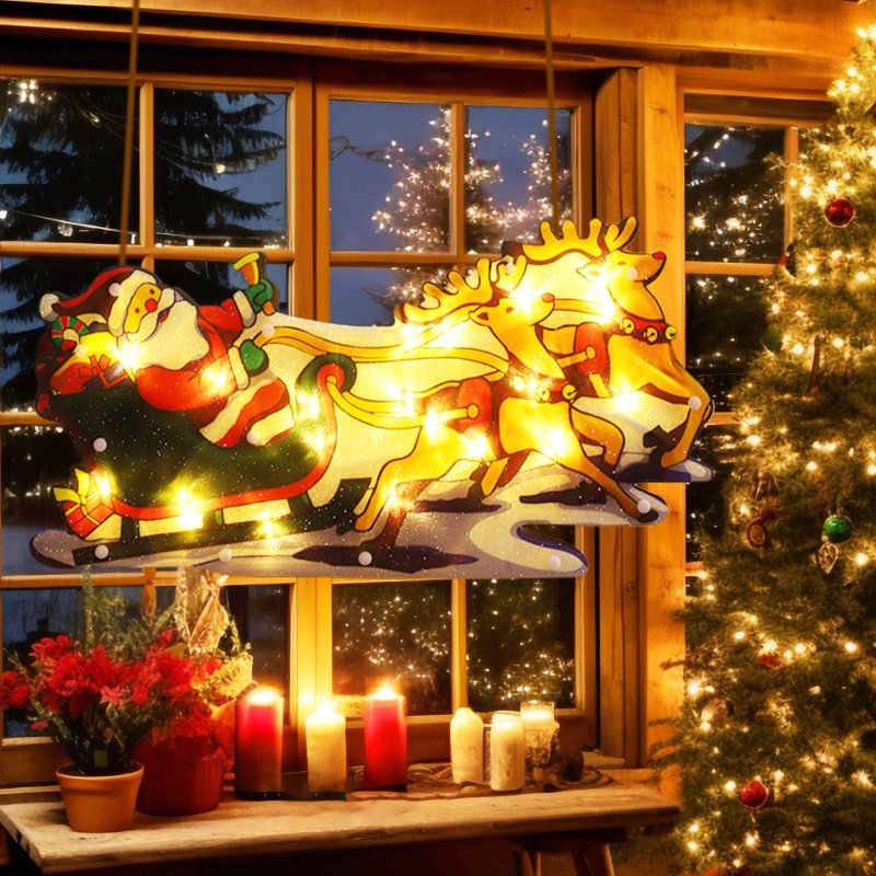 Battery Operated Christmas Window Hanging Lights with Suction Cups - Indoor Holiday Decor