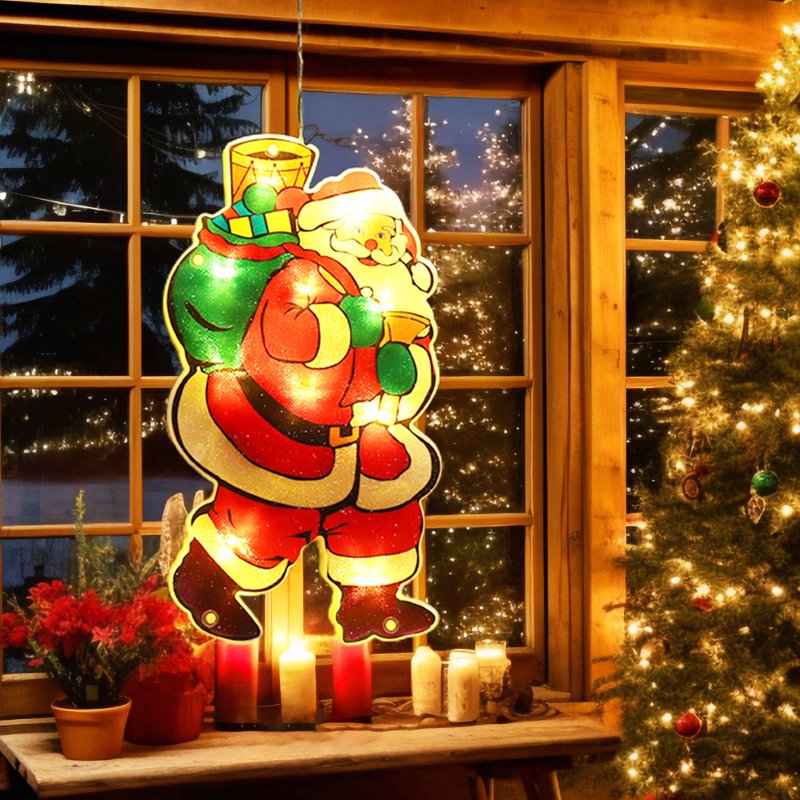 Battery Operated Christmas Window Hanging Lights with Suction Cups - Indoor Holiday Decor