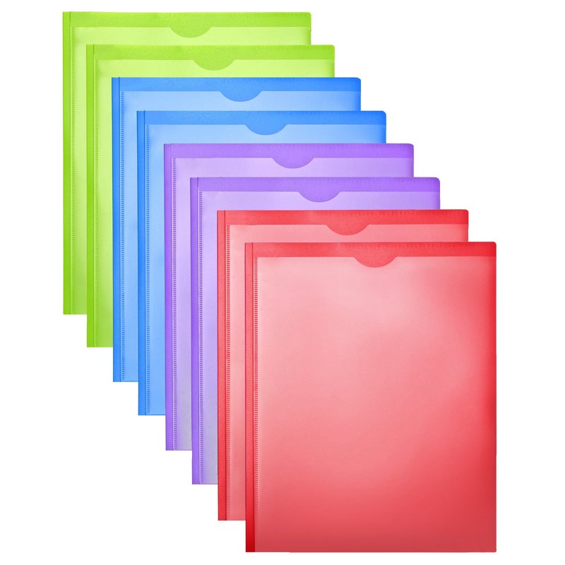 Heavy Duty Plastic Pocket Folders with Clear Front, Assorted Colors, 8 Pack