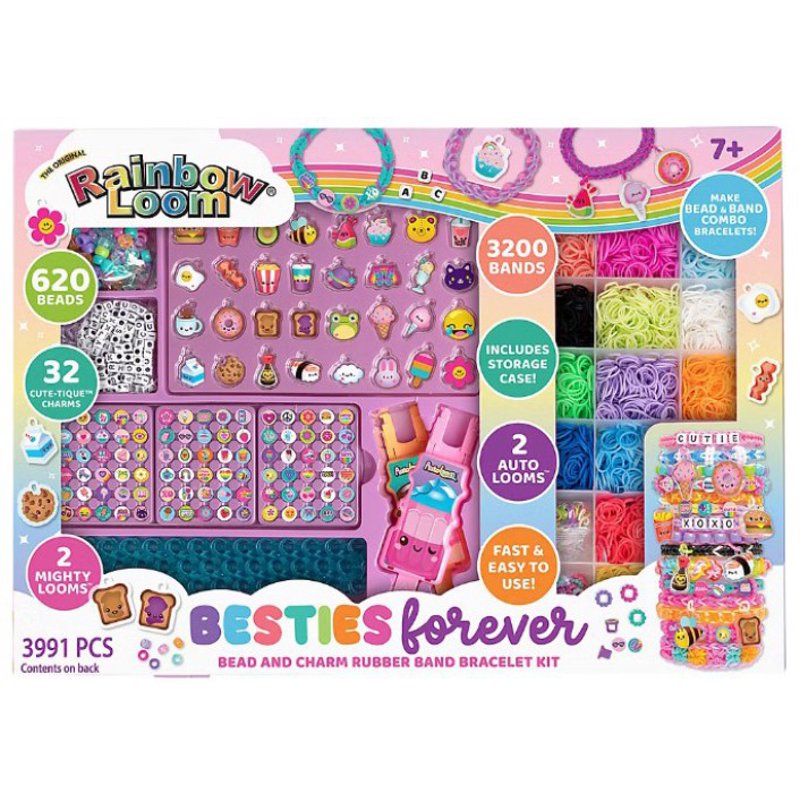 Rainbow Loom Besties Forever Rubber Band Kit with 3200 Bands, Auto & Mini Loops, Beads & Charms