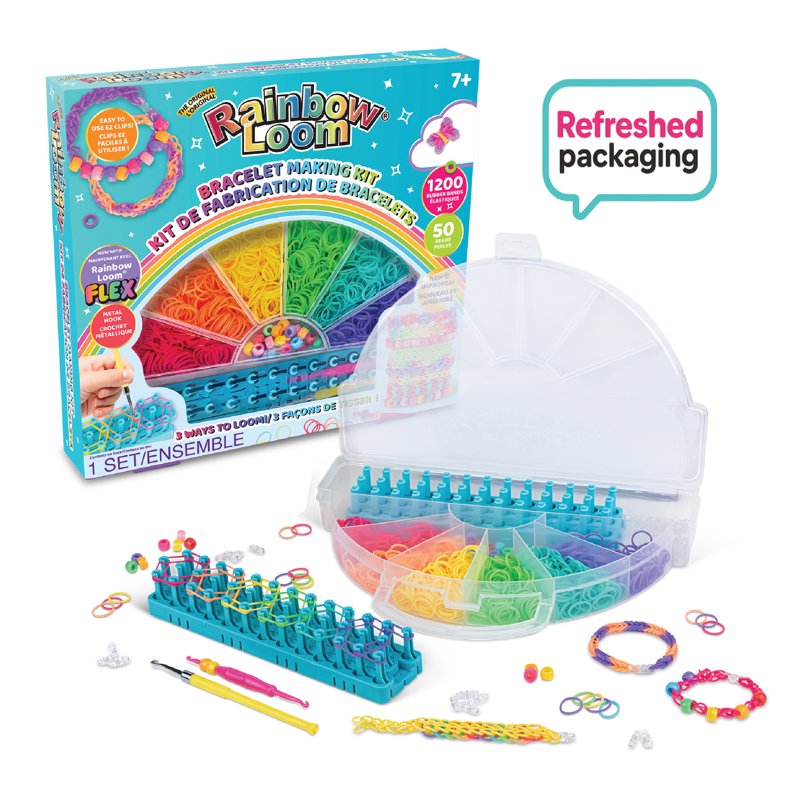 Kids Rainbow Loom Rubber Band Bracelet Making Kit with Beads & Organizer