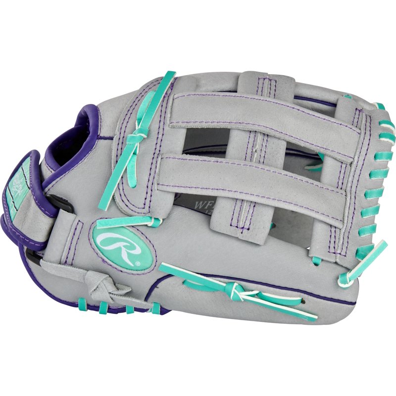 Youth Fastpitch Softball Glove 12 Inch Basket Web Gray Mint Right Hand