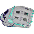Youth Fastpitch Softball Glove 12 Inch Basket Web Gray Mint Right Hand