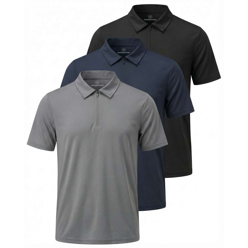 Men's Athletic Polo Shirt 3 Pack Short Sleeve Zipper Dry Fit Golf Workout