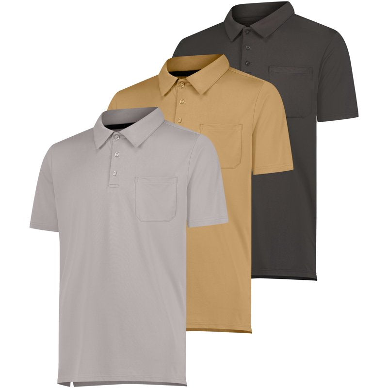 Real Essentials 3 Pack Men’s Short Sleeve Pocket Polo Shirt - Dry-Fit Moisture-Wicking (Variation: Set 6, M)