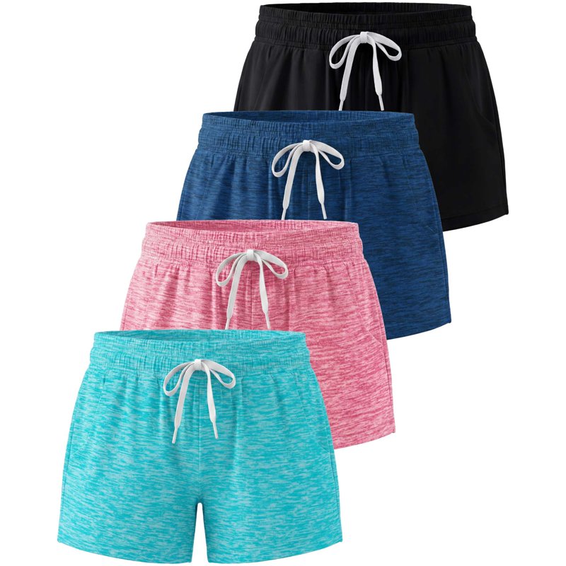 Girls' Athletic Shorts 4 Pack - Moisture Wicking, Pockets, Teen Kids Sportswear