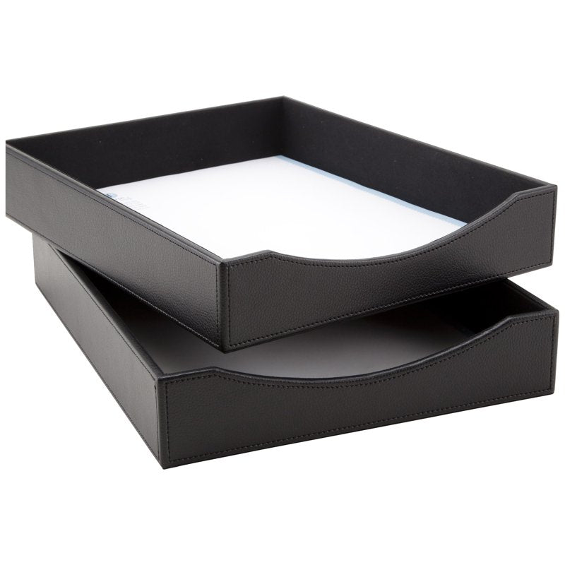 Faux Leather Paper Tray for Desk Organization, Black