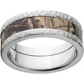 Men's Camo Wedding Band 8mm Stainless Steel Ring with Tree Bark Edges