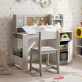Kids Study Desk and Chair Set with Tiltable Desktop and Storage - Wooden Writing Table for Ages 5-12