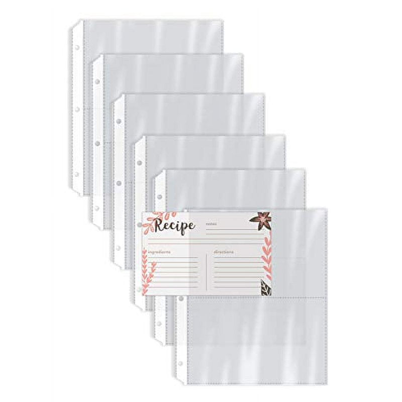 Recipe Card Page Protectors 50 Count - Clear 4x6 Inch Sheets for Binders