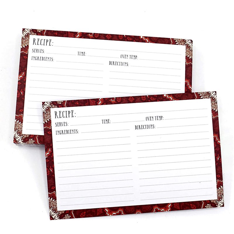 Set of 50 Lined Recipe Cards 4x6 Inches - Maroon and White Design