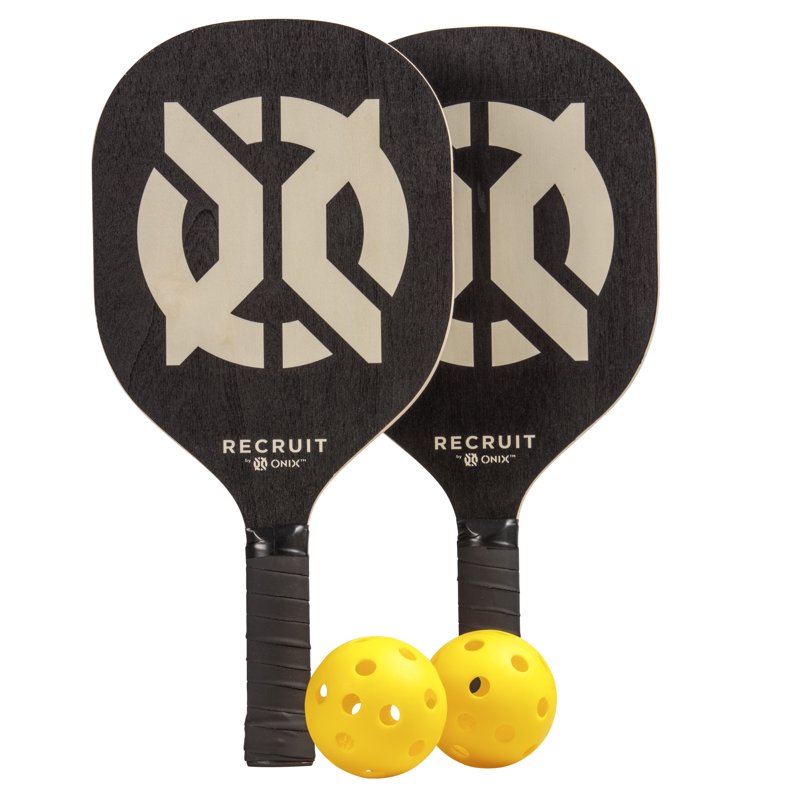 ONIX Recruit Pickleball Starter Set for All Ages and Levels - 2 Paddles + 2 Balls, Black (Variation 1)