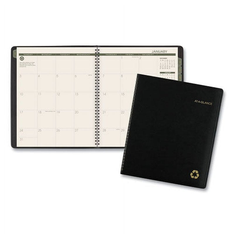 Recycled Monthly Planner 13-Month Calendar Bundle of 2 Black Cover Jan to Jan