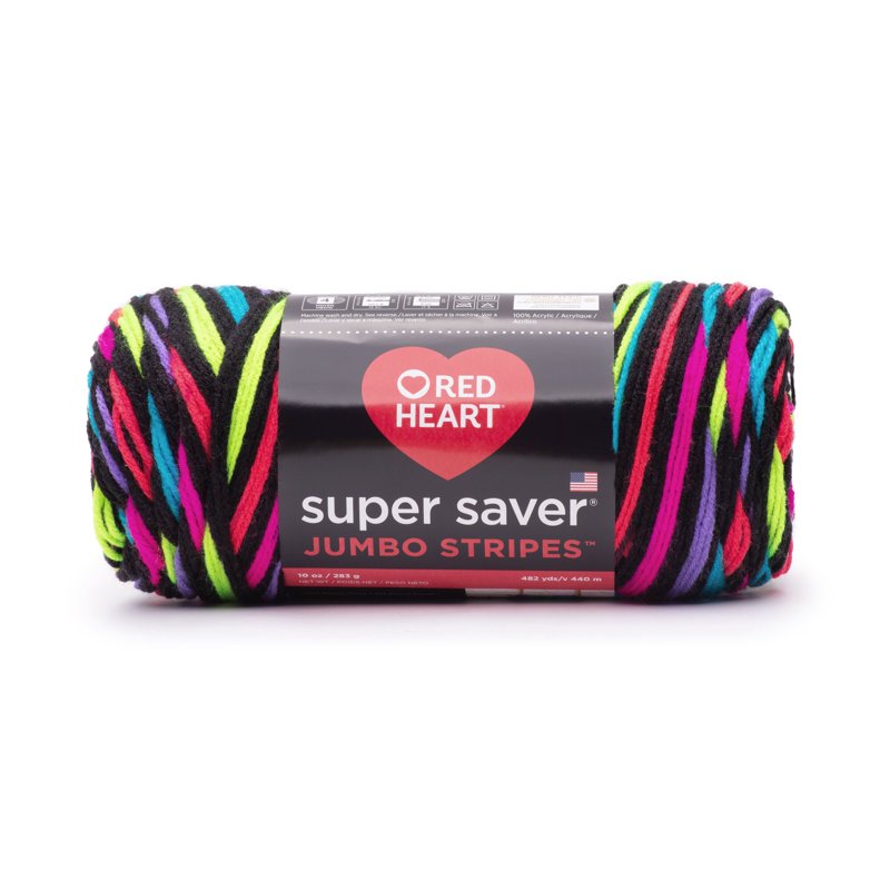Jumbo Acrylic Yarn - Neon Stripe, Medium Weight, 10oz, Multiple Colors