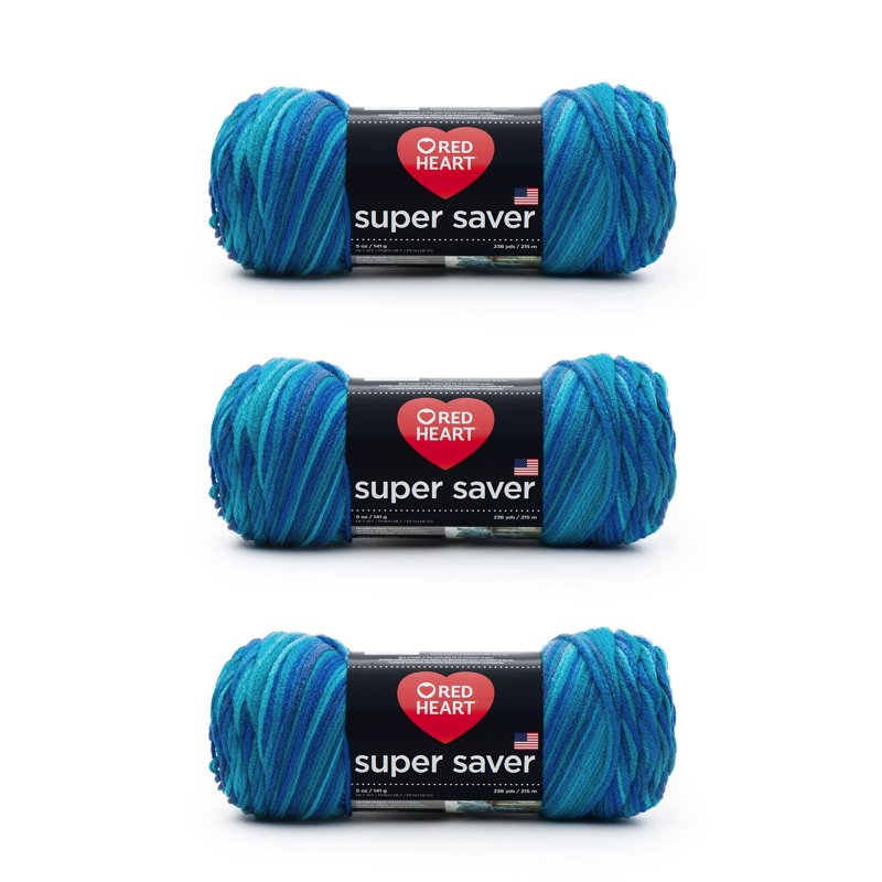 Red Heart Super Saver Yarn Macaw Multi-Pack of 3 - Medium Weight Acrylic