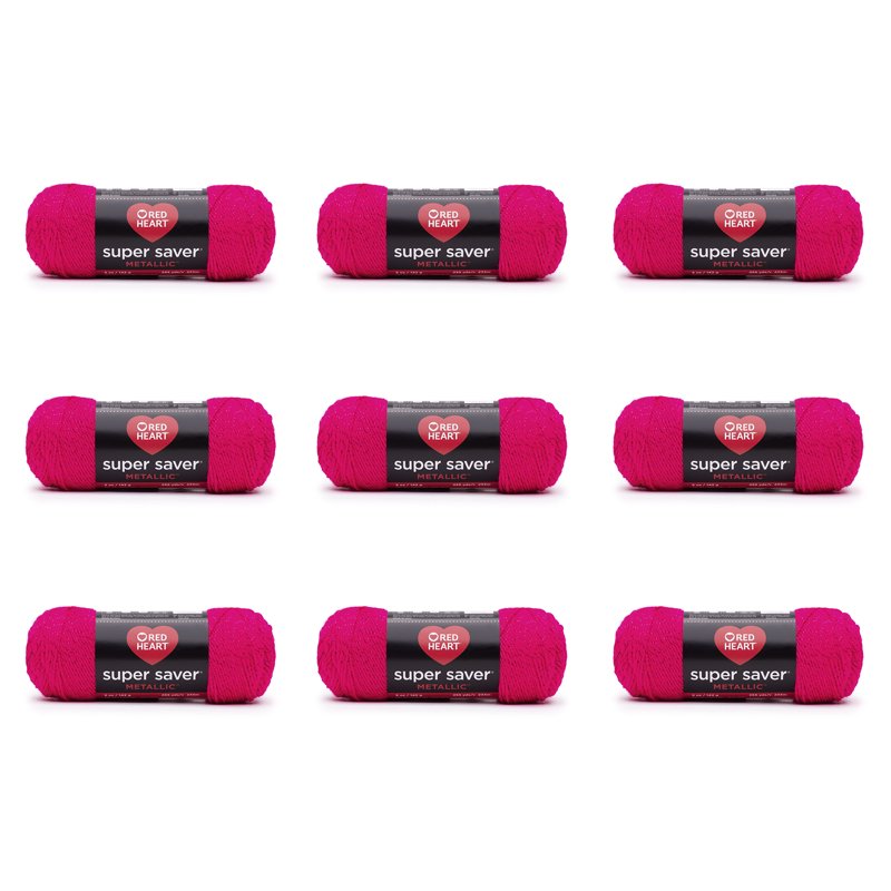Metallic Acrylic Yarn - Worsted Weight, Fuchsia, 9 Pack, 5oz/142g