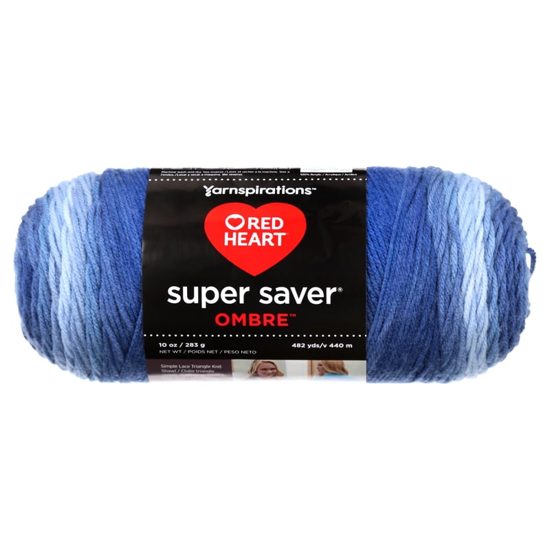 Ombre Acrylic Yarn 10oz/283g - Red Heart Super Saver, True Blue, Multiple Pack Sizes