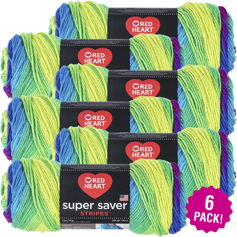 Red Heart Super Saver Yarn Parrot Stripe Multipack of 6 - Acrylic Knitting & Crochet