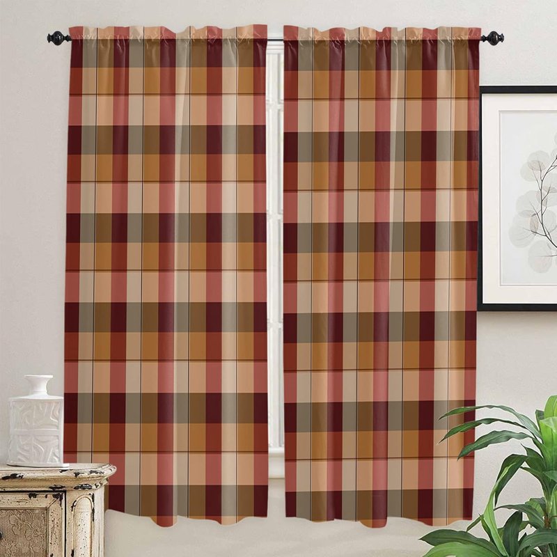 Farmhouse Rustic Checkered Window Curtains - 2 Panels, Multiple Sizes