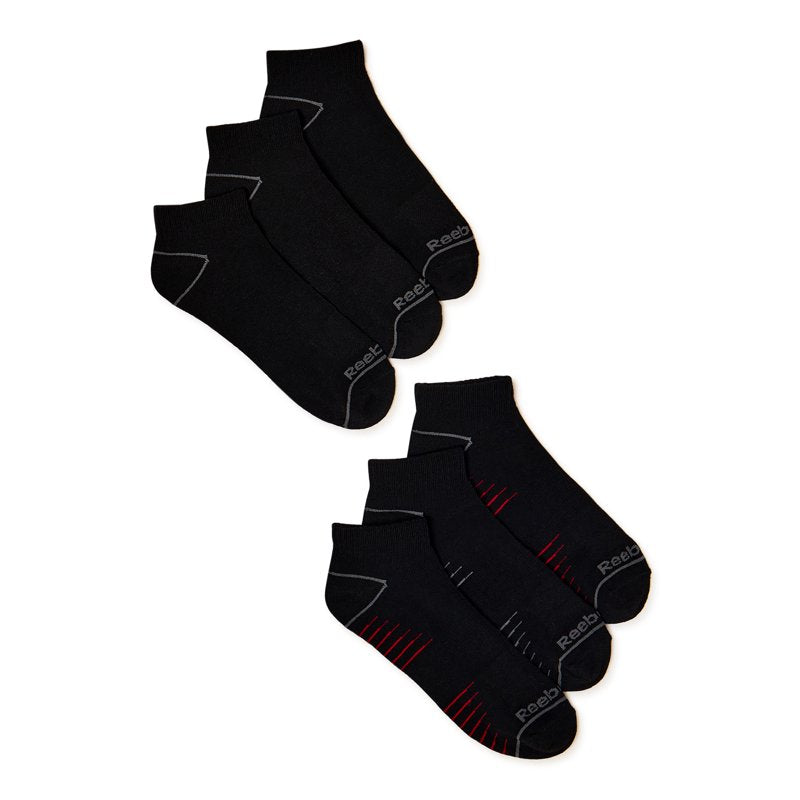 Reebok Pro Series Lightweight Ankle Socks - 6 Pack, Black & Red (6-12.5)