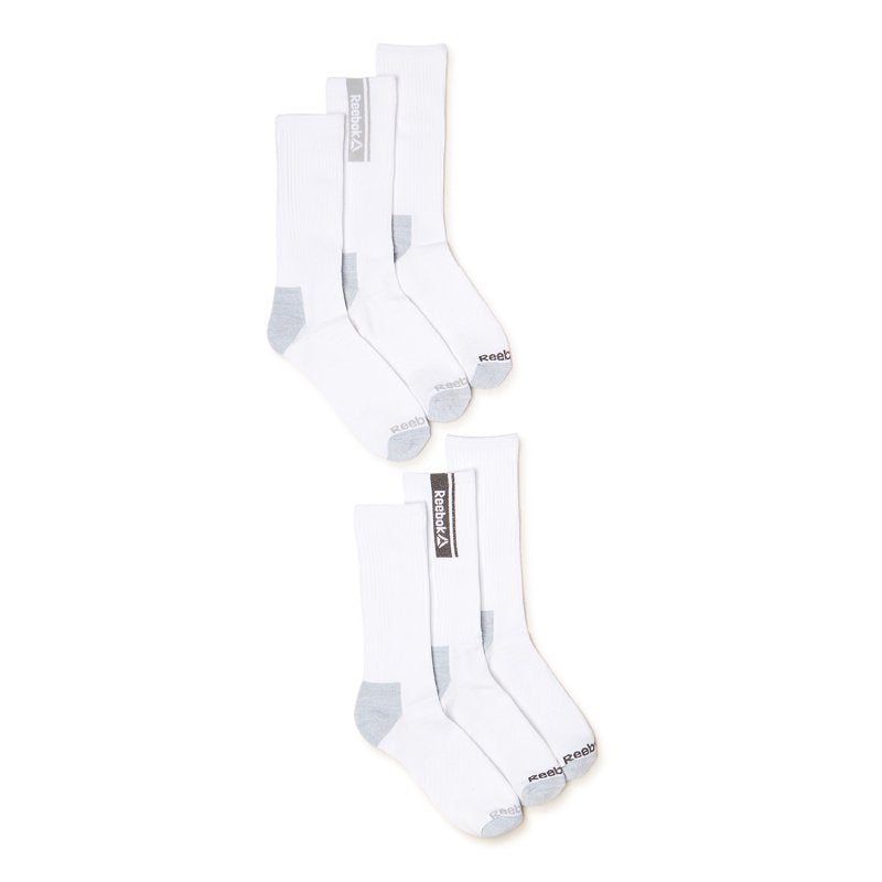 Reebok Tech Comfort Crew Socks 6-Pack - White, Size 6-12.5