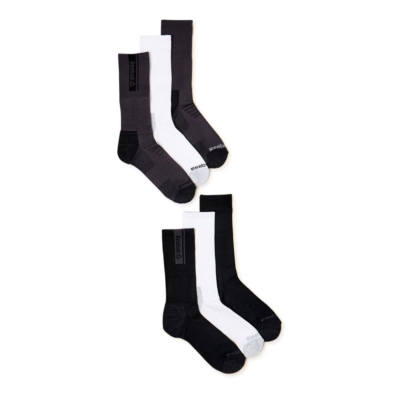 Reebok Men's Tech Comfort Crew Socks - 6-Pack, Gray/White/Black, Size 6-12.5