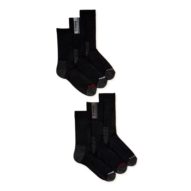 Reebok Tech Comfort Crew Socks 6-Pack – Black & Red, Size 6-12.5