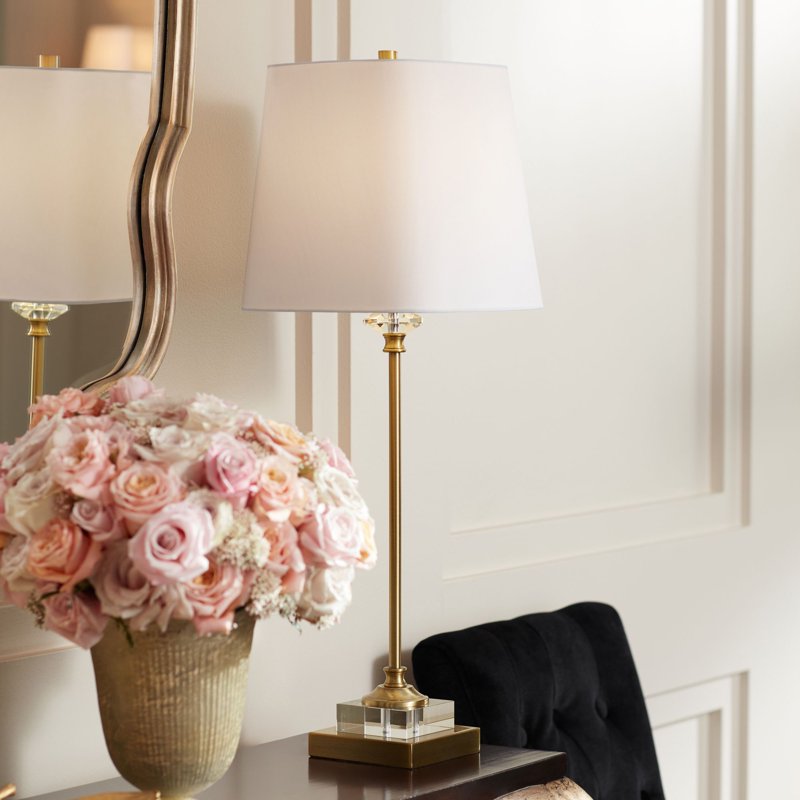 Regency Hill Julia Gold Crystal Buffet Table Lamp 29.5" Tapered Shade