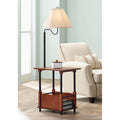 Rustic Farmhouse Floor Lamp with End Table and Swing Arm - 55" Tall Open Crate Design
