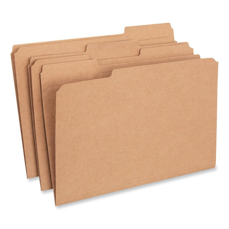 Legal Size Kraft File Folders with Reinforced Top Tabs, 1/3-Cut, 100-Pack