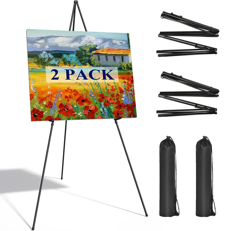 Portable Adjustable Metal Easel Stand for Sign, Painting & Display - 63 Inch Black