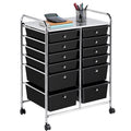 12-Drawer Mobile Storage Cart with Lockable Wheels, Steel Home Office Organizer