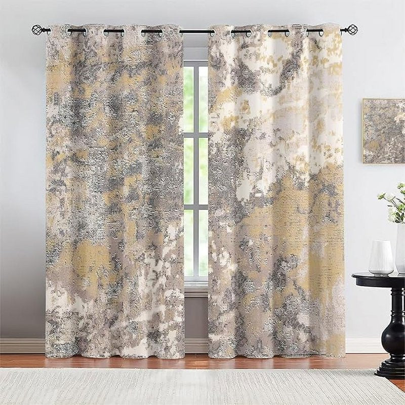 Blackout Window Curtains 3D Printed Textured Drapes Insulated Darkening Drapes